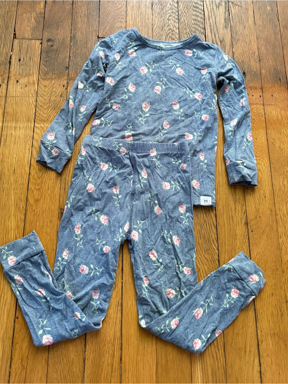 Sweet Bamboo Kids Floral Blue Long-Sleeve 2-piece Pajama Set